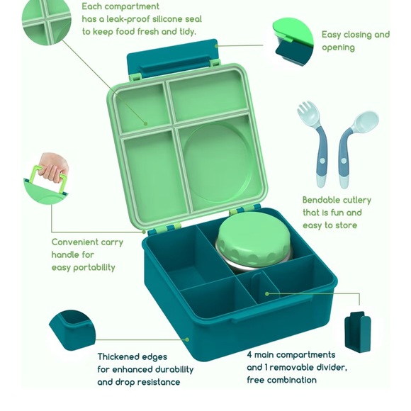 4-Compartment Bento Lunch Box NEW! w/ Insulated Food Jar & Utensils – Leakproof - Picture 6 of 8